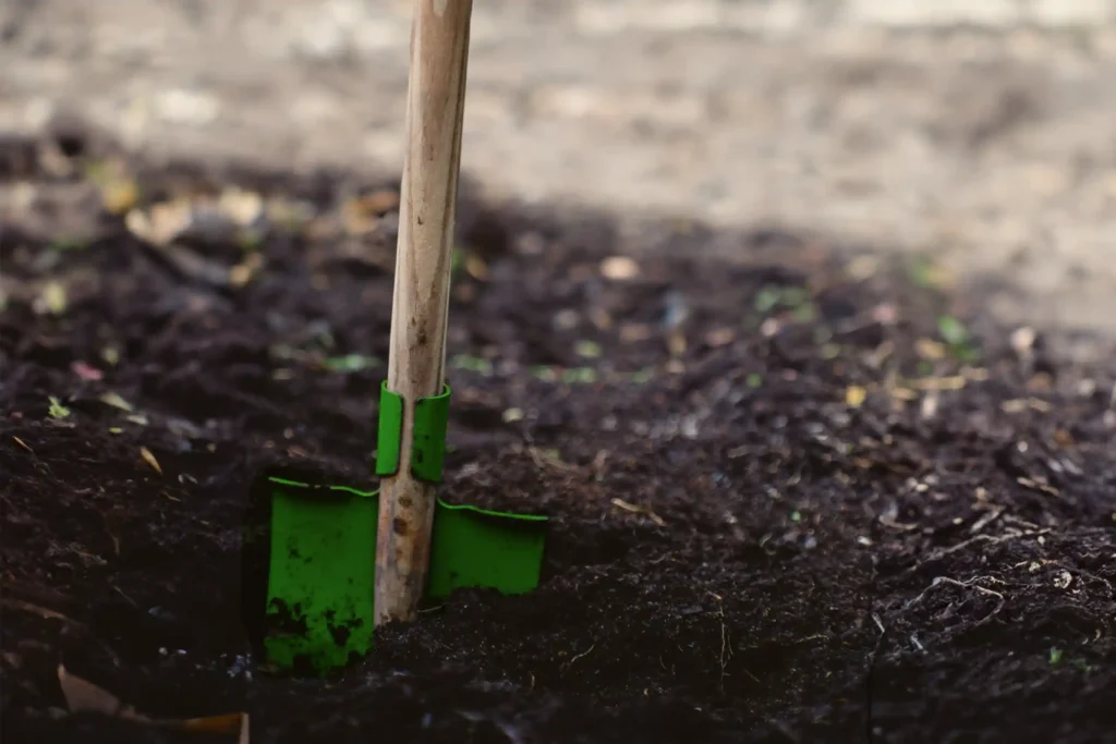 a spade in the soil