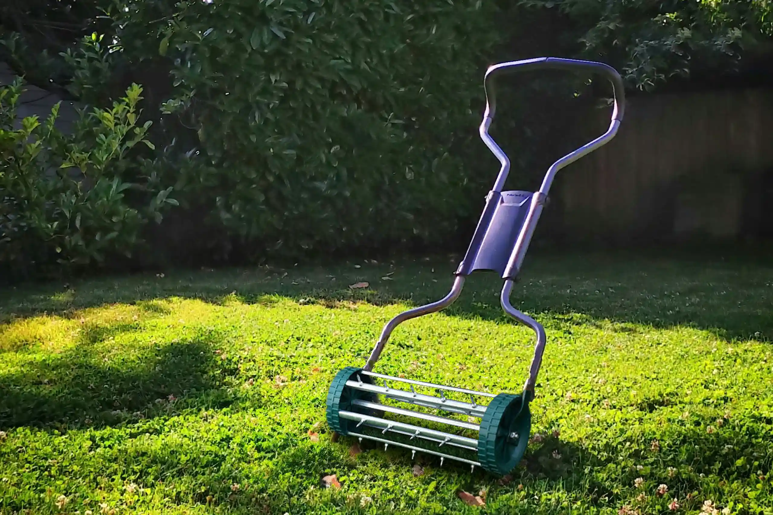 a lawn aerator standing in the sun