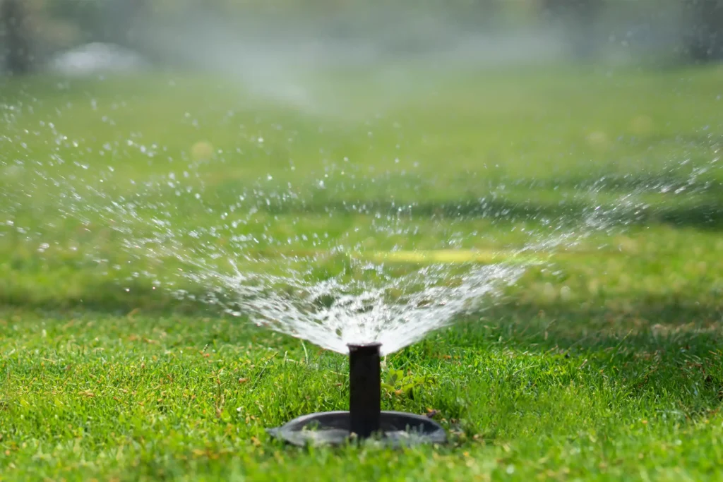 a sprinkler watering a lawn